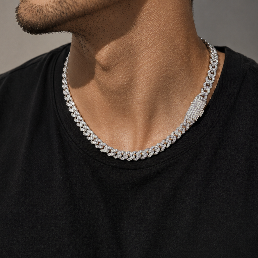6mm iced Cuban chain with cubic zirconia stones in a silver-tone finish