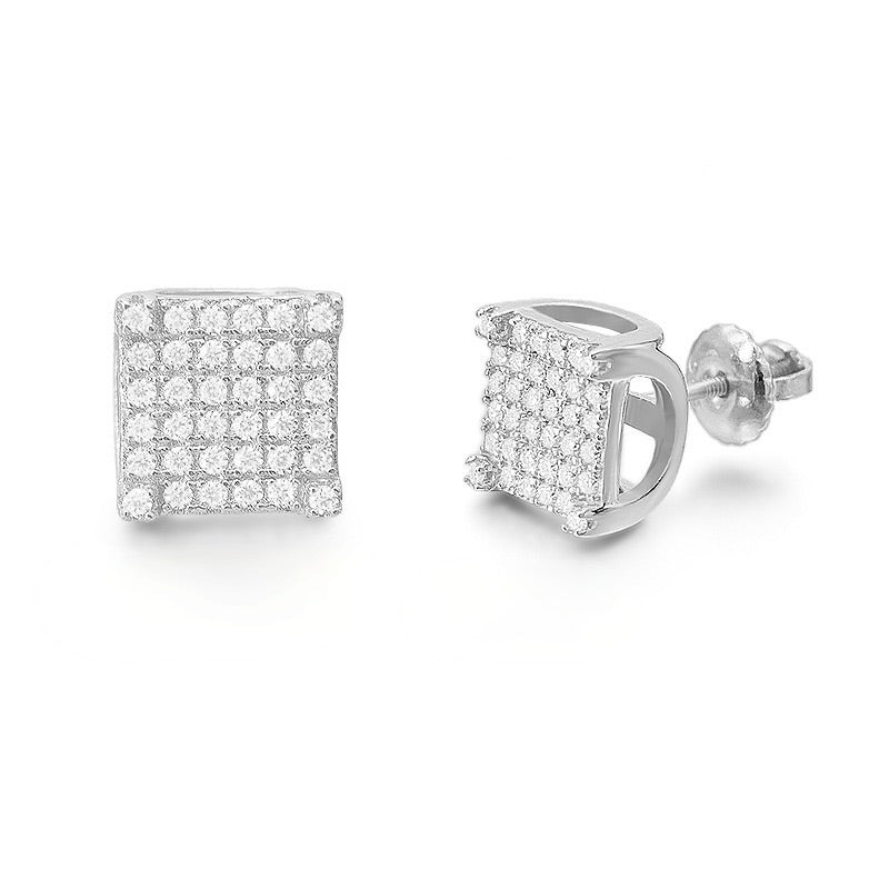 Square moissanite stud earrings in a silver-tone finish