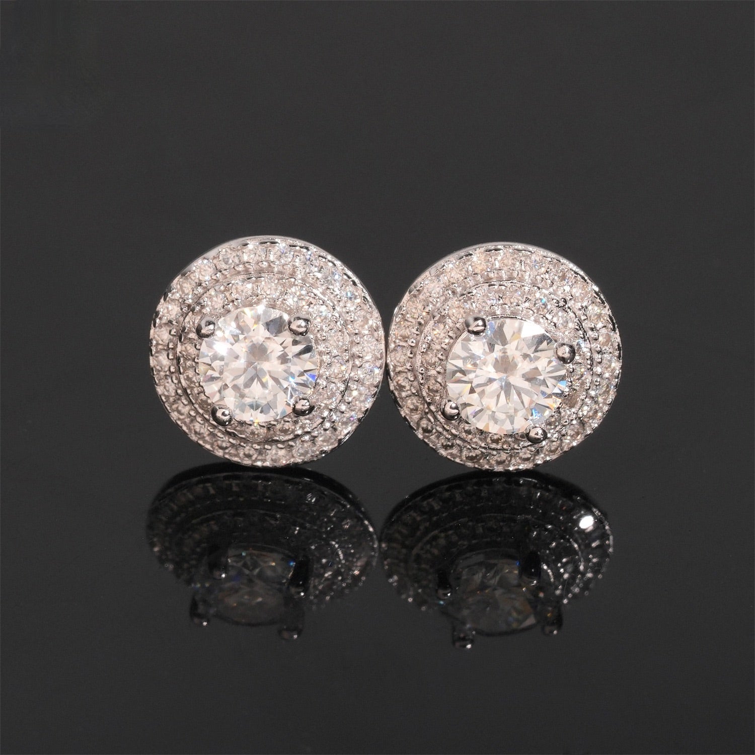 10mm halo moissanite stud earrings with screw-back closures