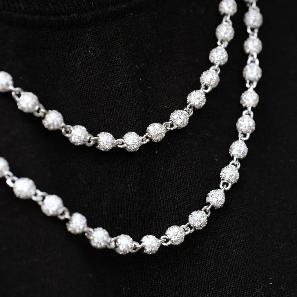 6mm iced bead chain necklace in a silver-tone color