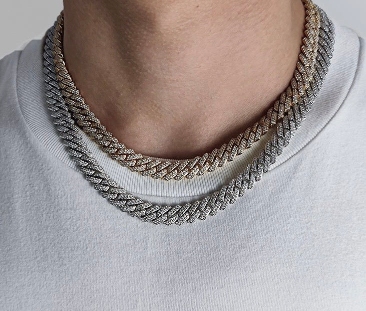 10mm iced Cuban link chains in silver and gold finishes