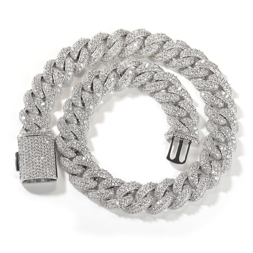 18mm iced Cuban link chain with a box clasp