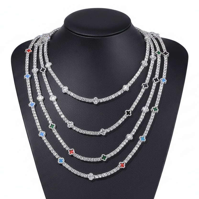 Four-leaf clover tennis chain in multiple color options