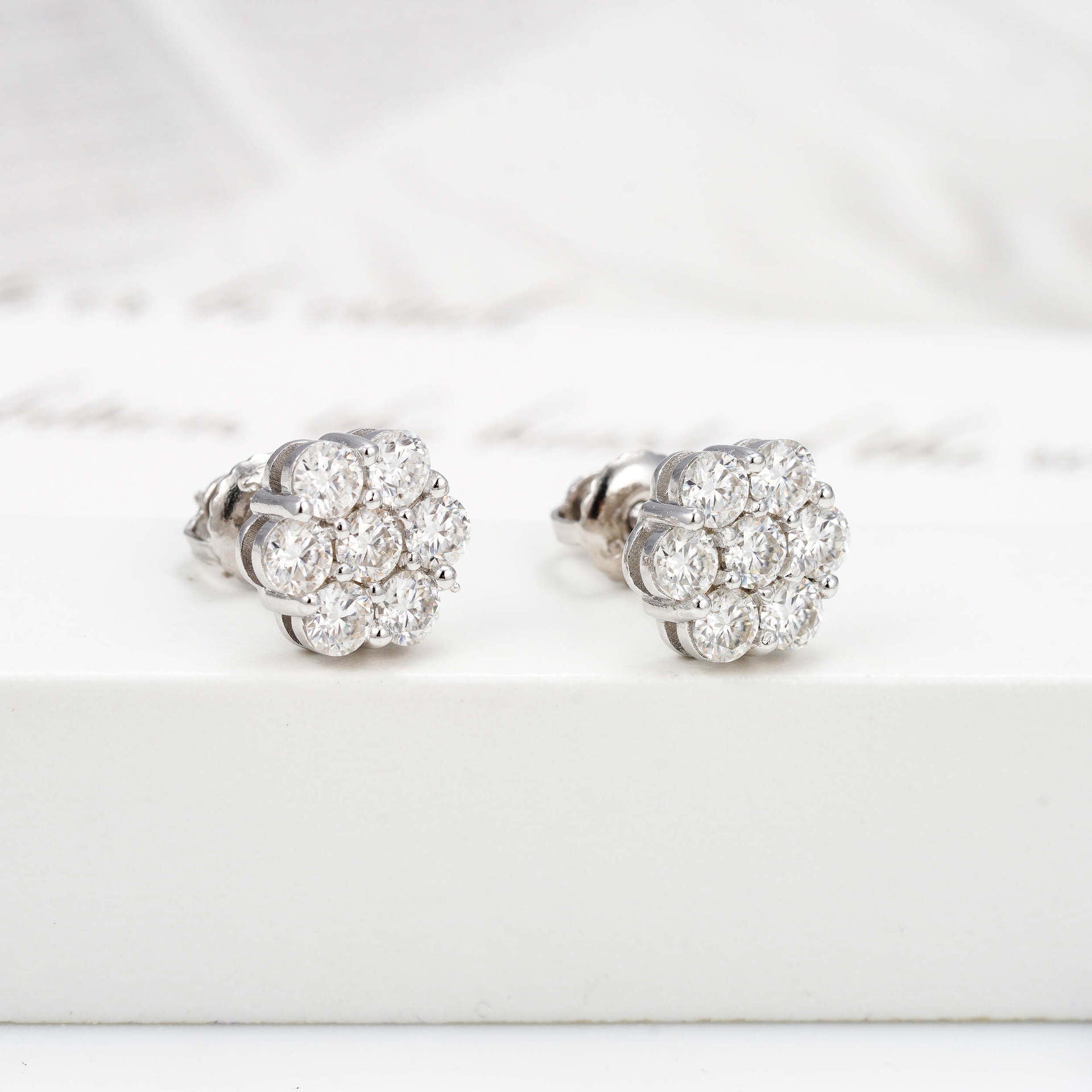 9mm moissanite flower stud earrings in 925 sterling silver