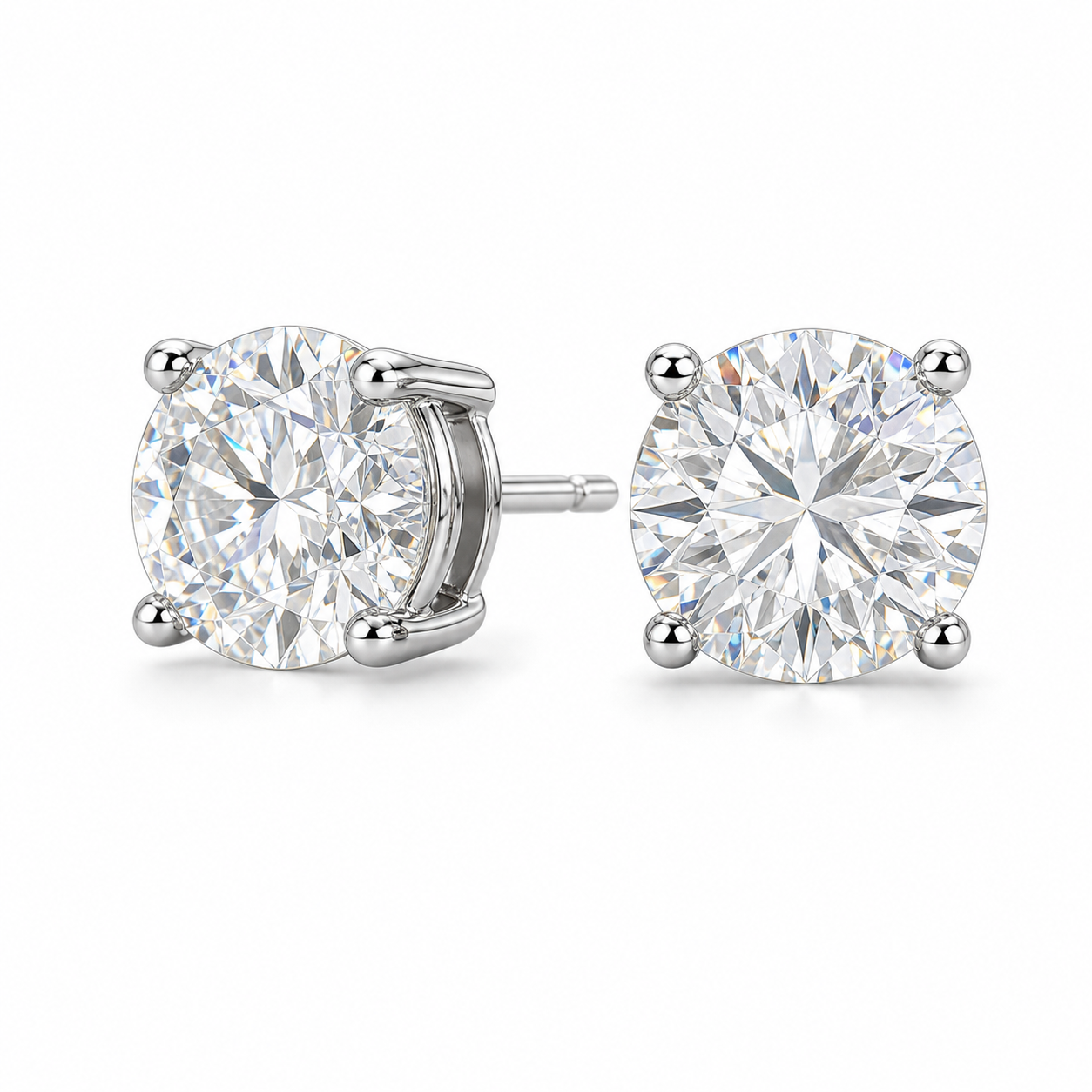 Round cut moissanite stud earrings in 925 sterling silver