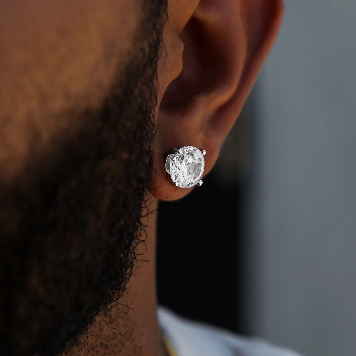 10mm Round Cut Moissanite Stud Earring in White Gold