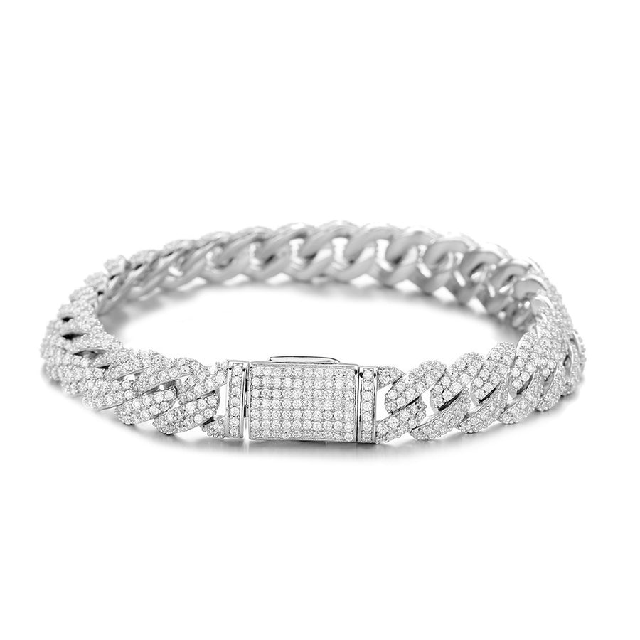 10mm 925 sterling silver moissanite Cuban bracelet on white