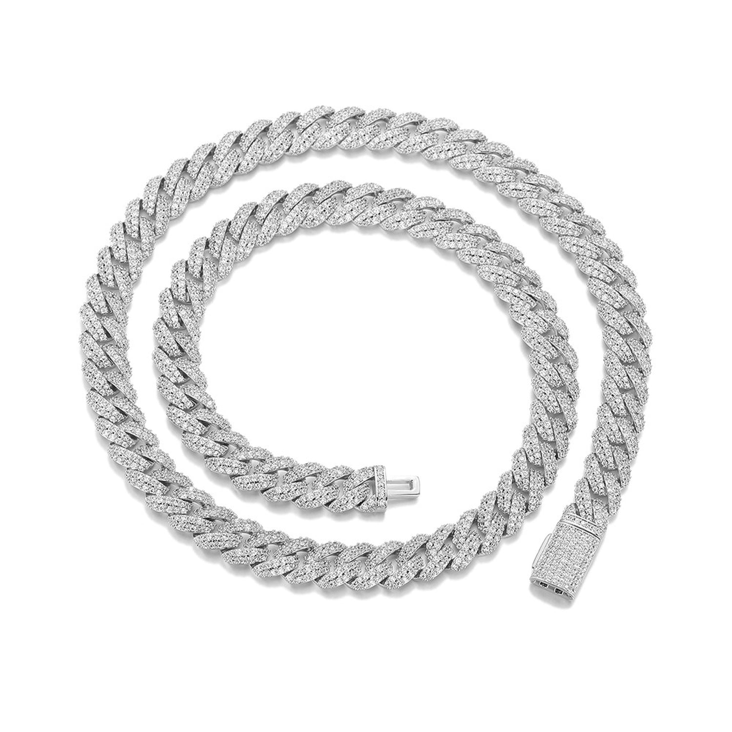 10mm platinum-plated moissanite Cuban chain on white