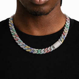Silver 15mm multicolor enamel iced Cuban chain on model