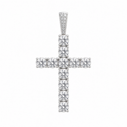 Front view of 5mm moissanite cross pendant in silver finish