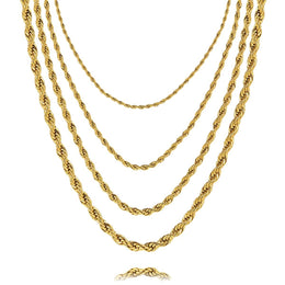 Gold titanium steel twist chain necklace width options on white background