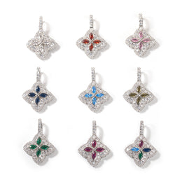 Ten silver-tone four-leaf clover pendant color options arranged on white