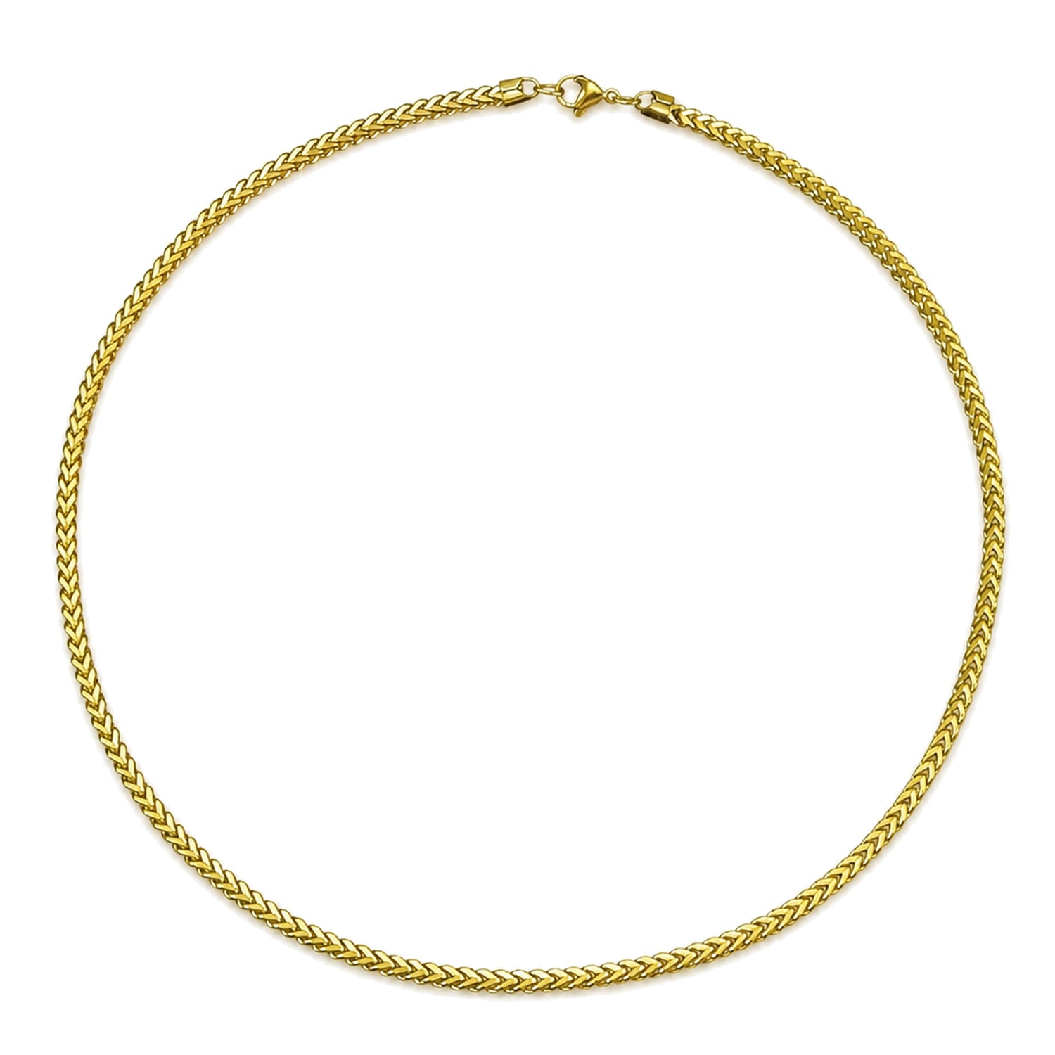 Gold 3mm Franco Chain on a pure white background