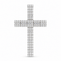 Silver iced moissanite cross pendant on white