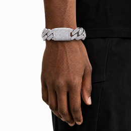 Silver 20mm iced Cuban link bracelet worn on the Miles MJ-WM01 wrist model