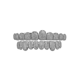 Silver 10-tooth micro-pavé CZ upper and lower grillz on white