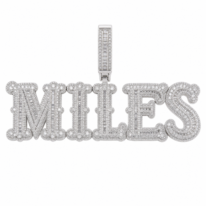 Silver-tone MILES letter pendant with rectangular center stones