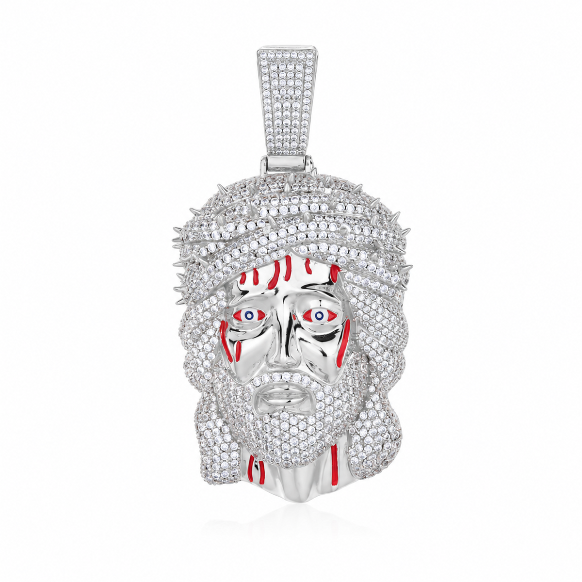 Silver-tone iced Crown of Thorns Jesus pendant on white