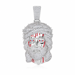 Silver-tone iced Crown of Thorns Jesus pendant on white