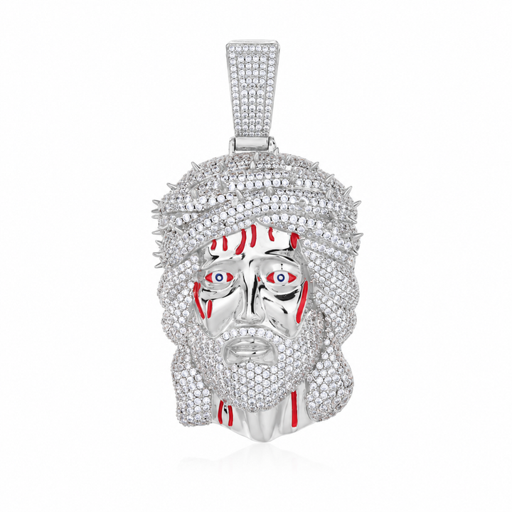 Silver-tone iced Crown of Thorns Jesus pendant on white