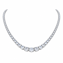Silver-tone graduated tennis necklace in a front-facing U-shaped drape on white