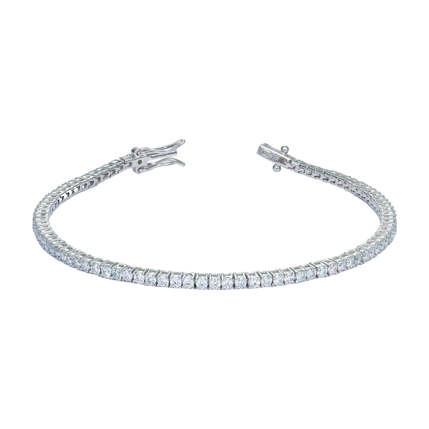 Silver moissanite tennis bracelet on pure white