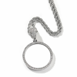Silver round custom photo pendant with white photo center