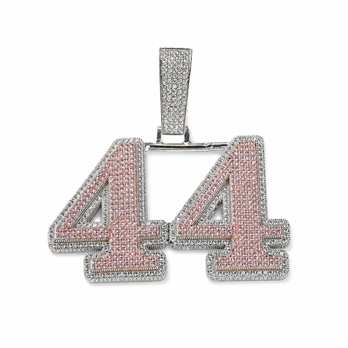 Two-tone custom number 44 pendant with zircon stones