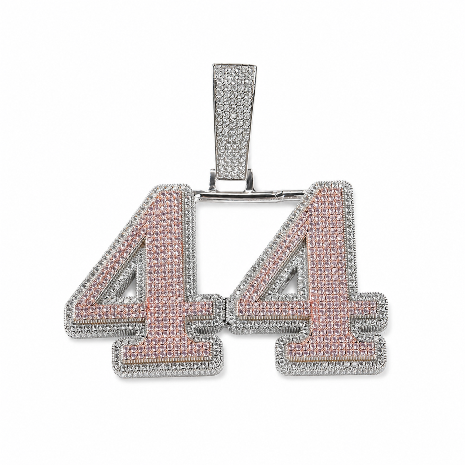 Two-tone custom number 44 pendant with zircon stones