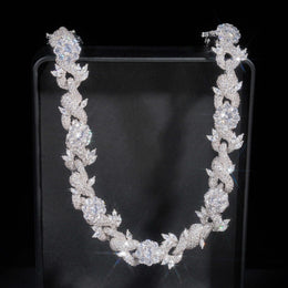 Front view of the 15mm silver iced flower Cuban chain