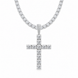 5mm moissanite cross pendant with 4mm tennis chain on white