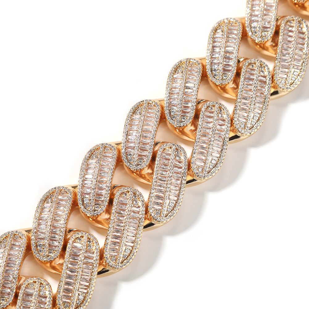 Gold 26mm iced baguette Cuban chain link detail