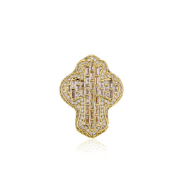 Gold 40mm vintage iced baguette cross ring on white