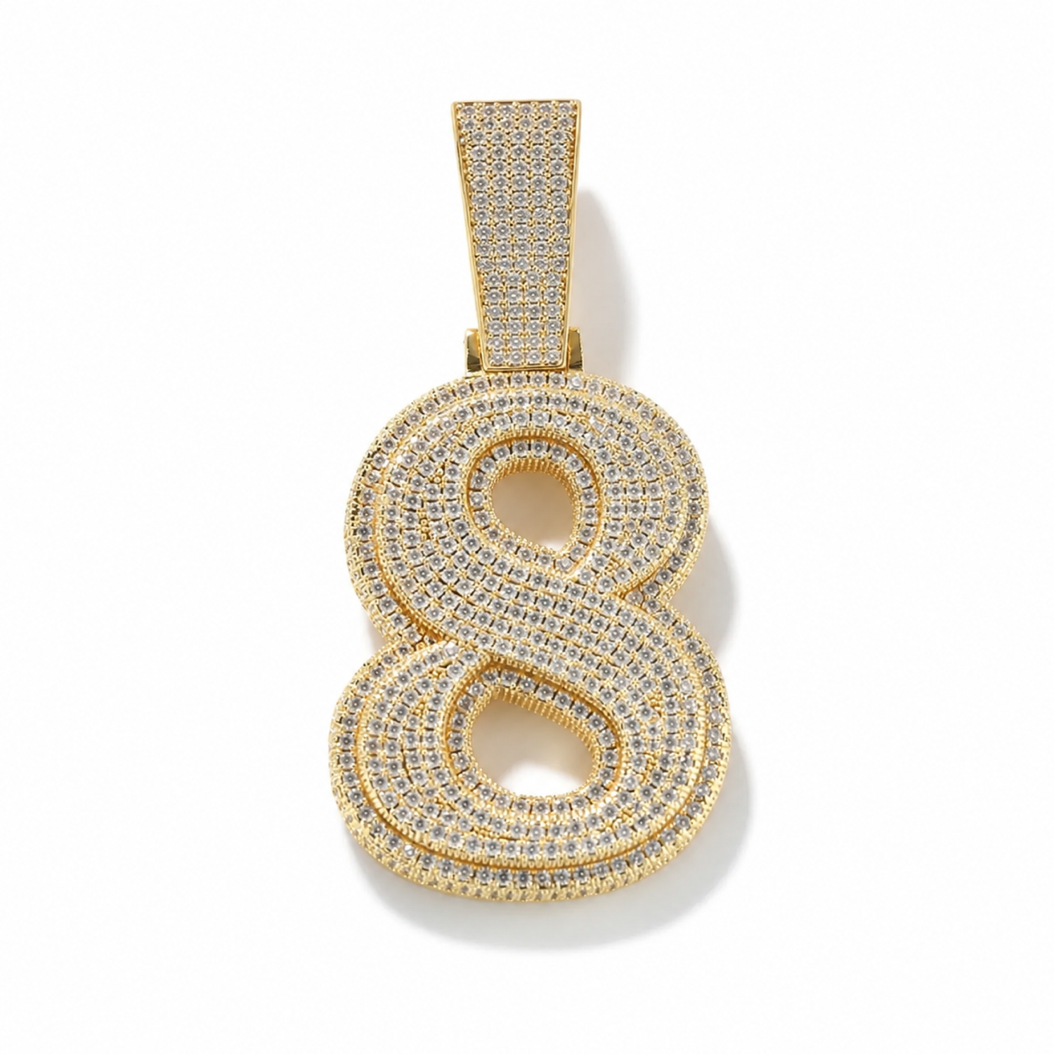 Gold custom number 8 pendant with zircon stones
