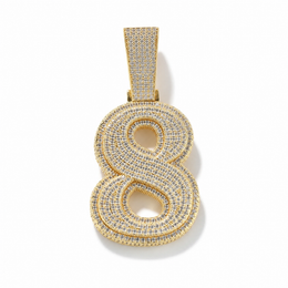 Gold custom number 8 pendant with zircon stones