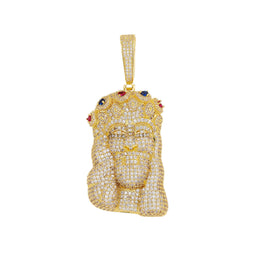 Gold iced out Jesus Piece pendant front view