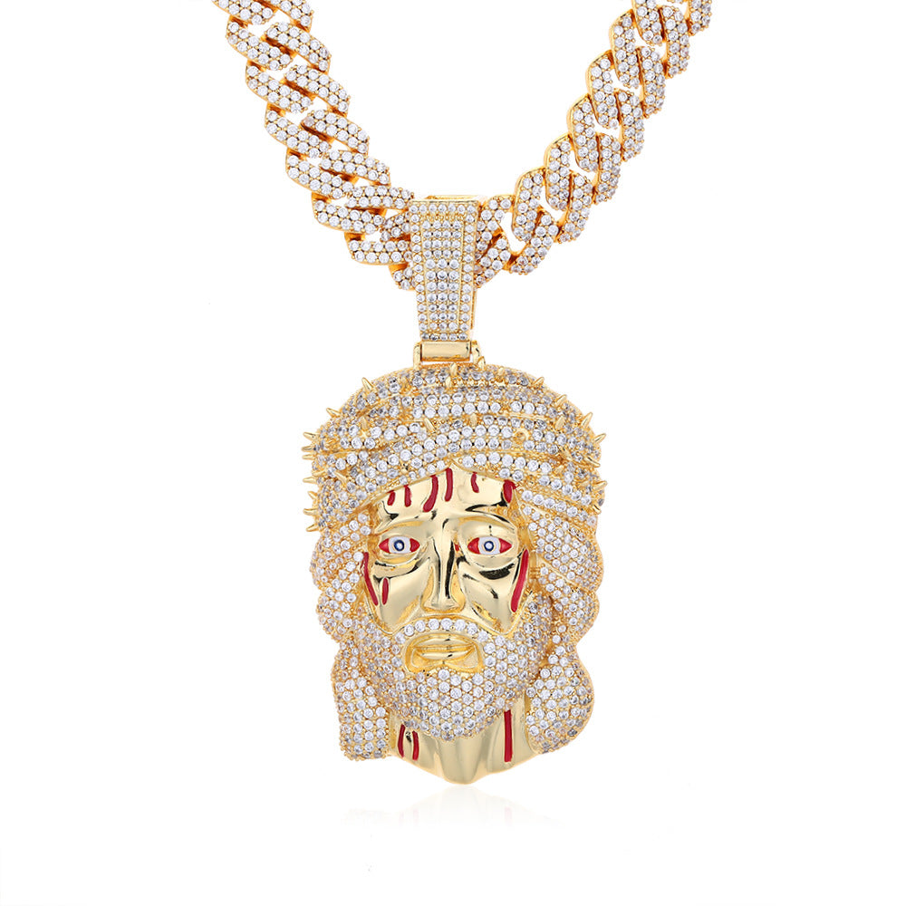 Gold-tone iced Crown of Thorns Jesus pendant on white