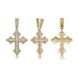 Gold iced vintage cross pendant front side and back views