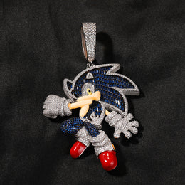 Silver-tone cartoon hedgehog pendant with blue and multicolor stones