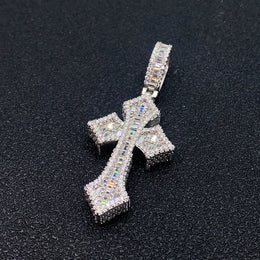 Silver Gothic Moissanite cross pendant front view