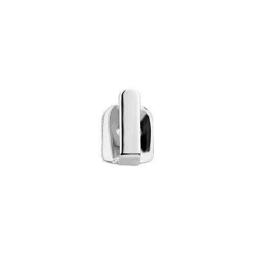 Silver smooth tooth cap with a raised vertical bar on white