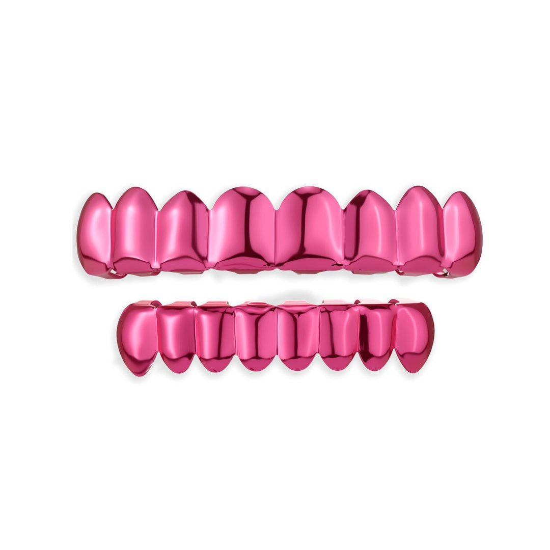 Pink upper and lower grillz on a white background