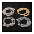 13mm iced geometric Cuban chain bracelet and necklace on white background