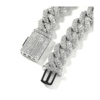 Iced box clasp Cuban chain bracelet and necklace on white background