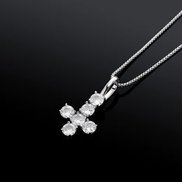 Silver CZ inverted cross pendant front view on black