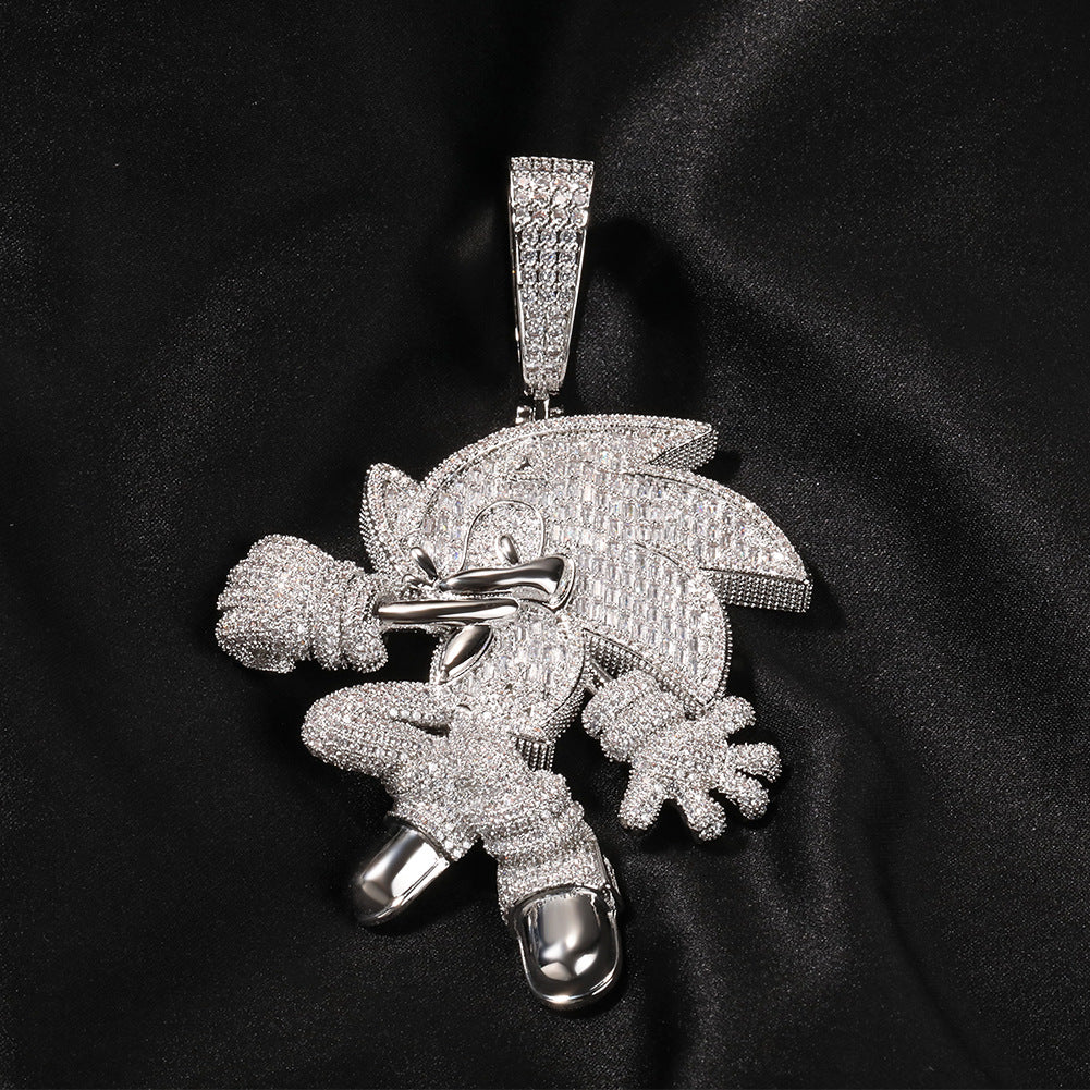 Silver-tone cartoon hedgehog pendant with clear stones