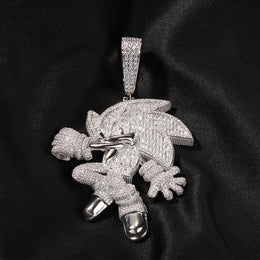 Silver-tone cartoon hedgehog pendant with clear stones