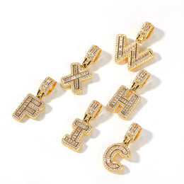 Gold iced baguette initial pendant letter selection