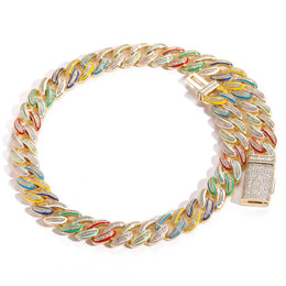 Gold 15mm multicolor enamel iced Cuban chain on white