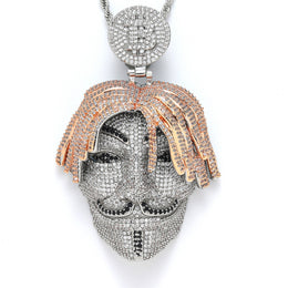 Front view of iced mask pendant with Bitcoin symbol bail